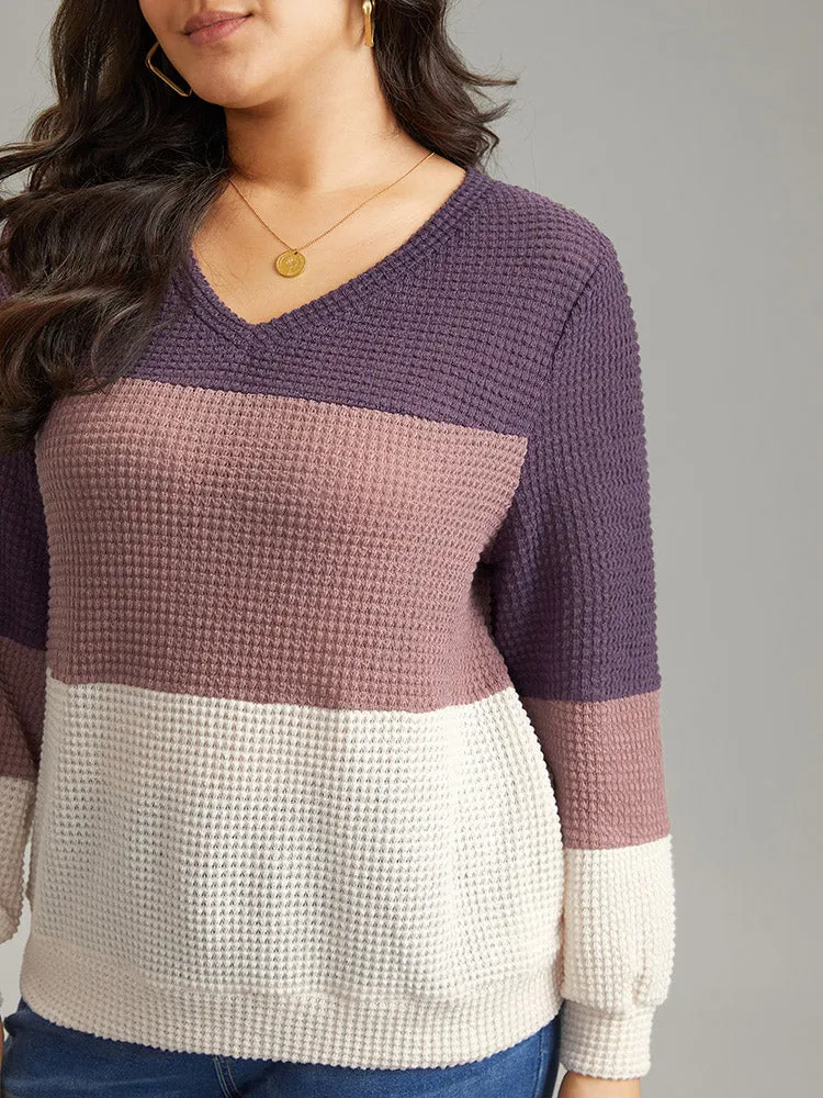 Waffle Knit Colorblock Contrast V Neck T-shirt sold by Bloomchic product image thumbnail 5