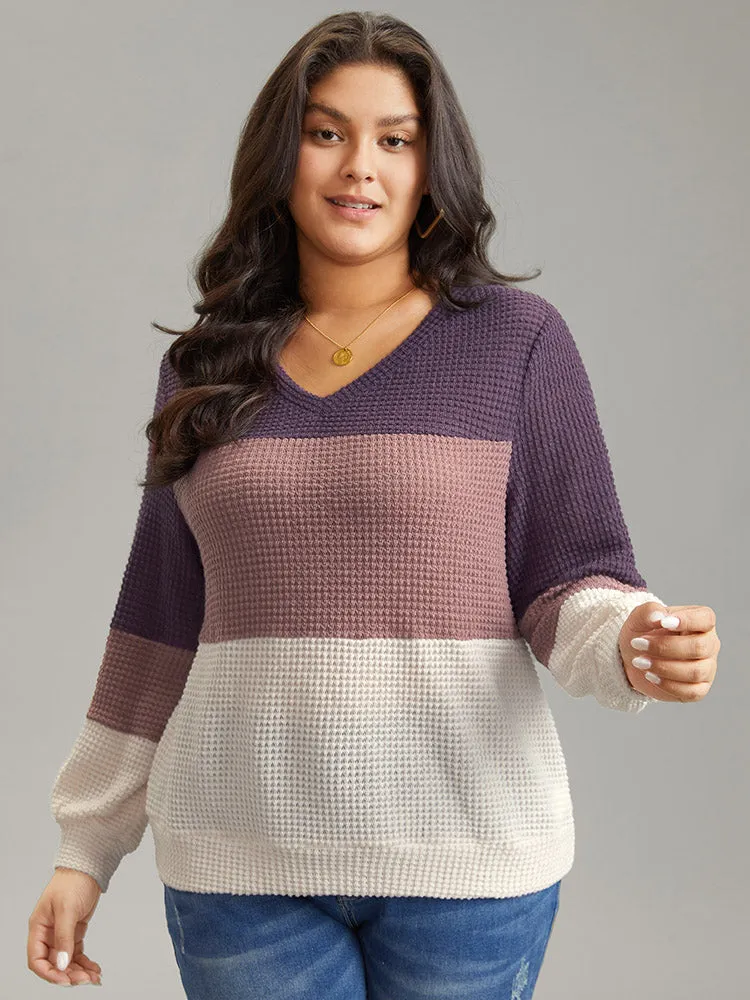Waffle Knit Colorblock Contrast V Neck T-shirt sold by Bloomchic product image thumbnail 3