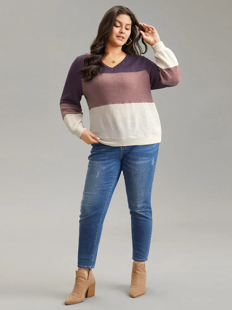 Waffle Knit Colorblock Contrast V Neck T-shirt sold by Bloomchic product image thumbnail 4