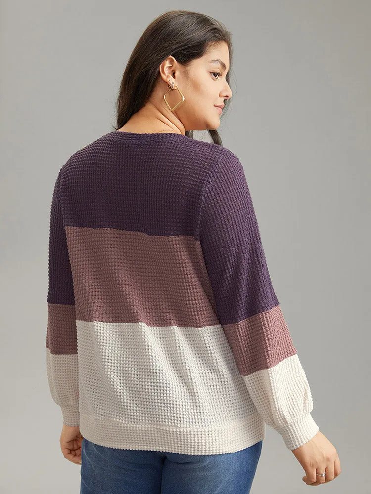 Waffle Knit Colorblock Contrast V Neck T-shirt sold by Bloomchic product image thumbnail 2