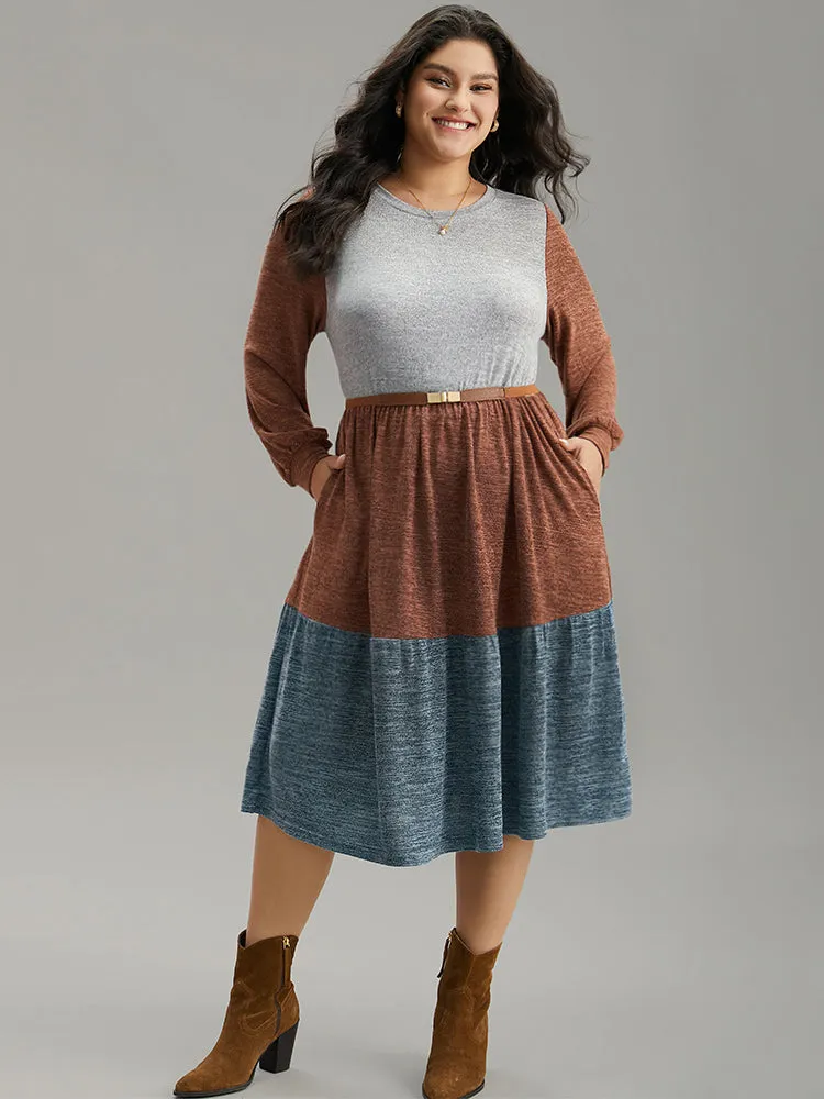 Colorblock Patchwork Pocket Gathered Dress sold by Bloomchic