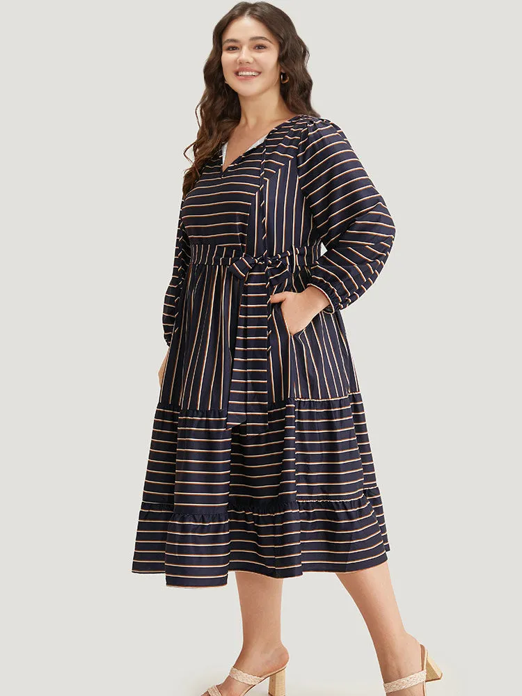 Striped Tie Neck Pocket Ties Dress sold by Bloomchic product image thumbnail 3