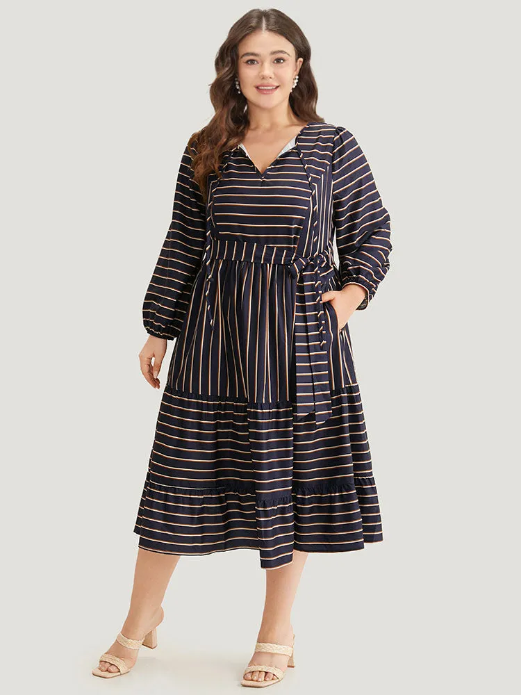 Striped Tie Neck Pocket Ties Dress sold by Bloomchic
