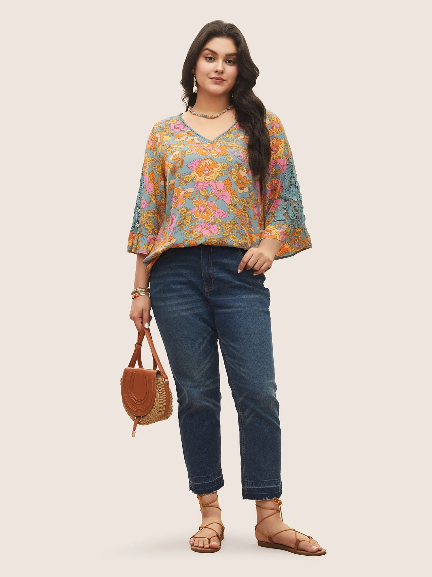 Boho Print Guipure Lace Ruffles Blouse sold by Bloomchic product image thumbnail 3