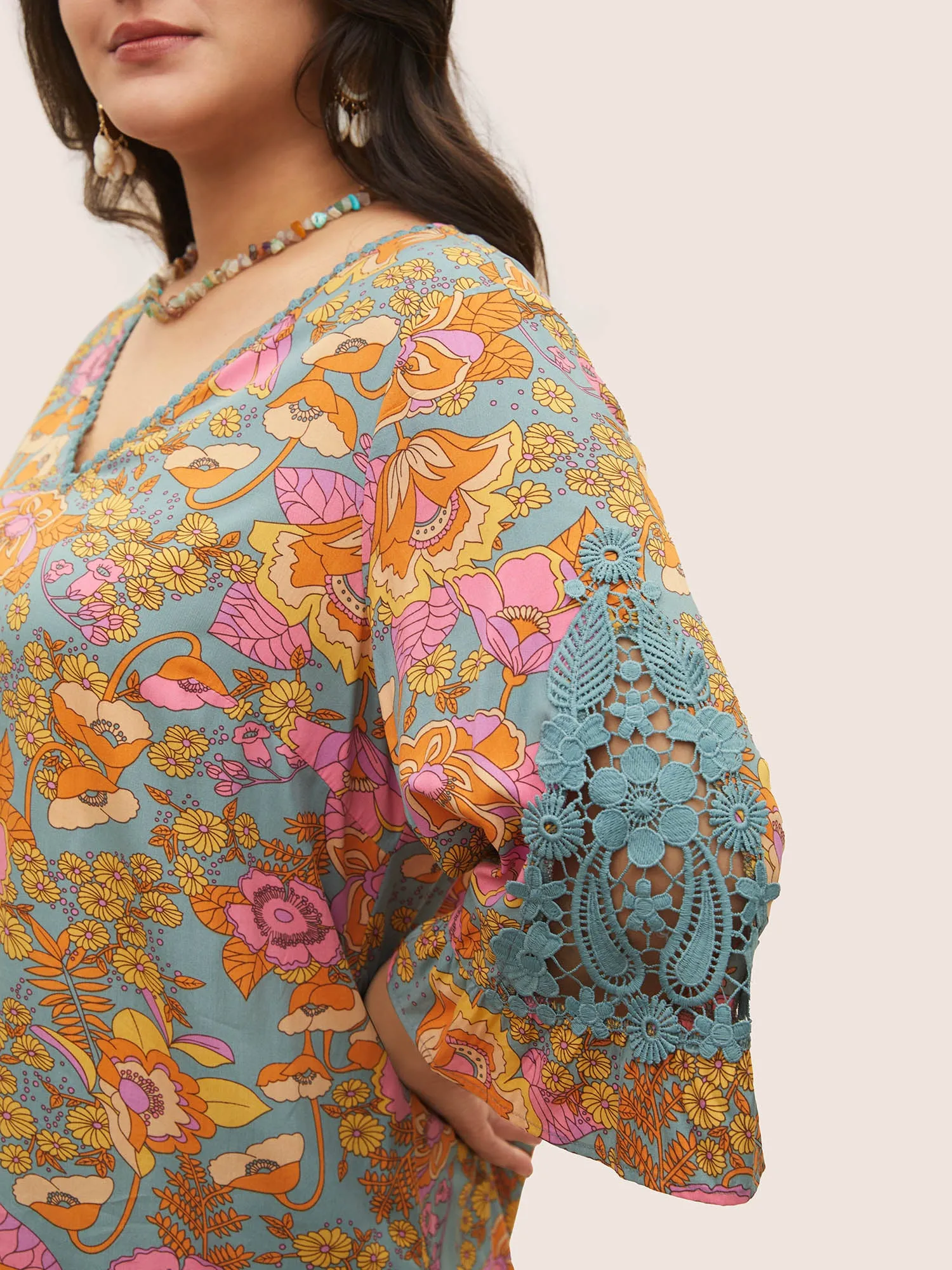 Boho Print Guipure Lace Ruffles Blouse sold by Bloomchic product image thumbnail 4