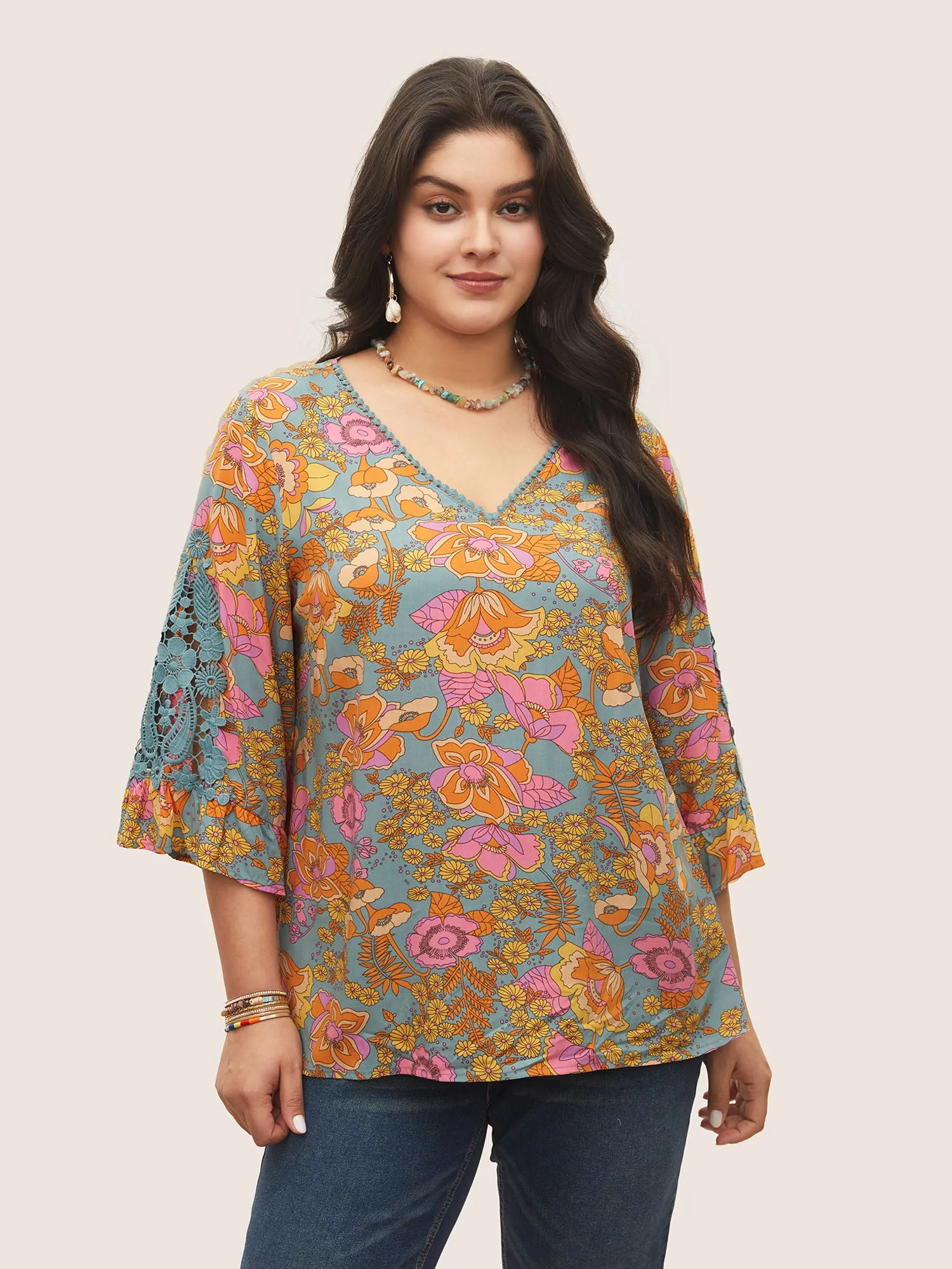 Boho Print Guipure Lace Ruffles Blouse sold by Bloomchic product image thumbnail 2