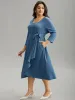 Plain Square Neck Arc Hem Belted Wrap Dress sold by Bloomchic