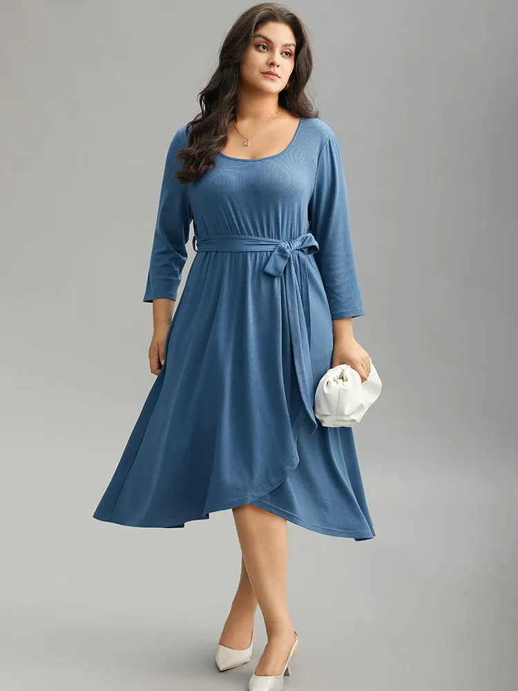 Plain Square Neck Arc Hem Belted Wrap Dress sold by Bloomchic