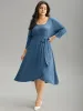 Plain Square Neck Arc Hem Belted Wrap Dress sold by Bloomchic
