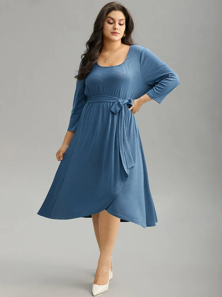 Plain Square Neck Arc Hem Belted Wrap Dress sold by Bloomchic product image thumbnail 2