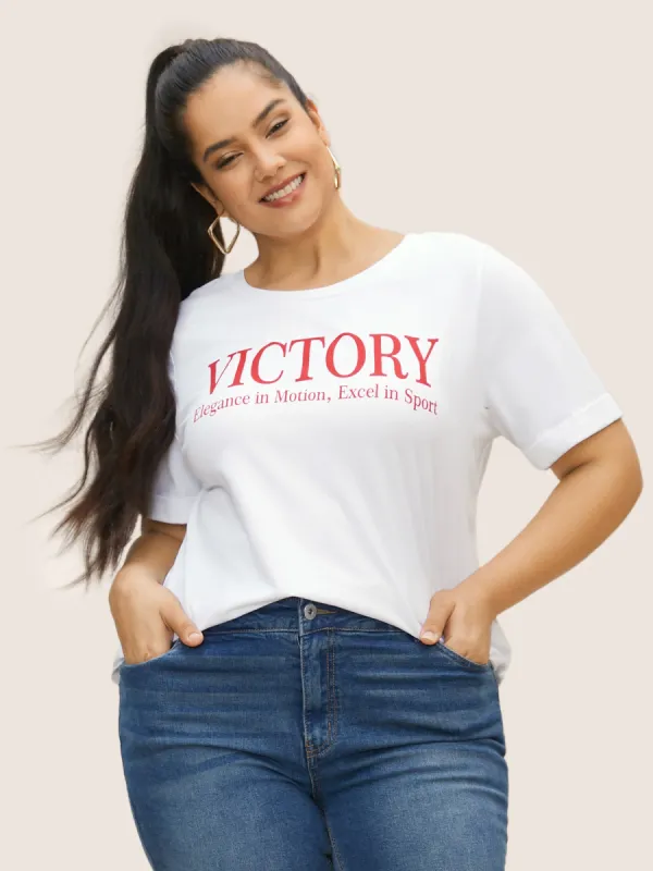 Positive Slogans Print Round Neck T-shirt sold by Bloomchic