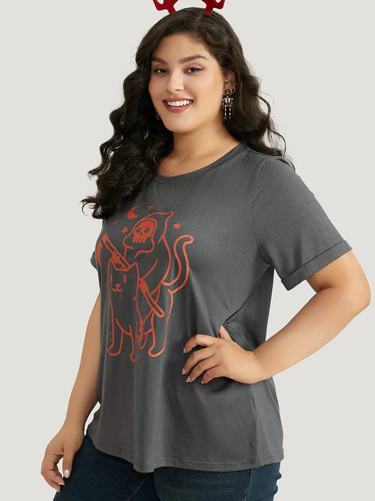 Halloween Graphic Cuffed Sleeve T-shirt sold by Bloomchic product image thumbnail 2