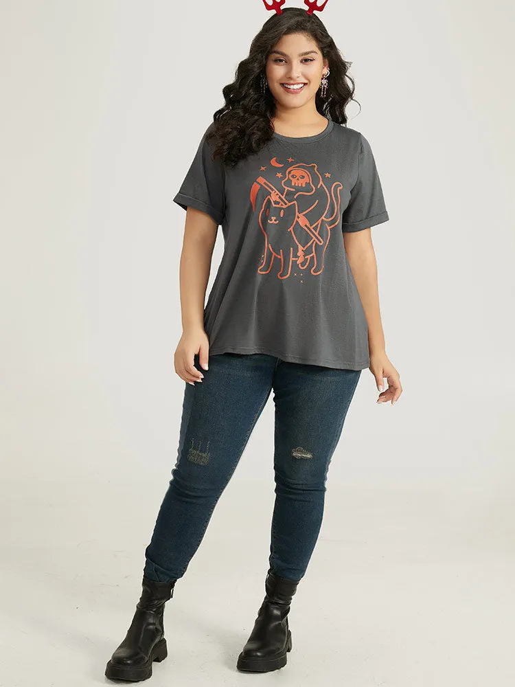 Halloween Graphic Cuffed Sleeve T-shirt sold by Bloomchic product image thumbnail 3