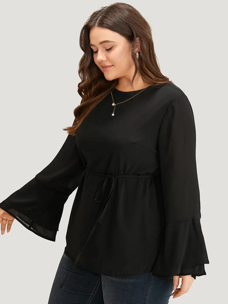 Chiffon Mesh Tiered Bell Sleeve Blouse sold by Bloomchic product image thumbnail 3