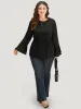 Chiffon Mesh Tiered Bell Sleeve Blouse sold by Bloomchic