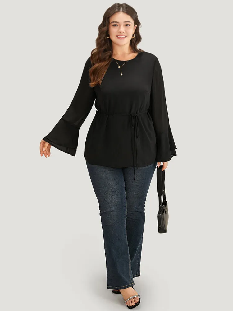 Chiffon Mesh Tiered Bell Sleeve Blouse sold by Bloomchic product image thumbnail 4