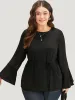 Chiffon Mesh Tiered Bell Sleeve Blouse sold by Bloomchic
