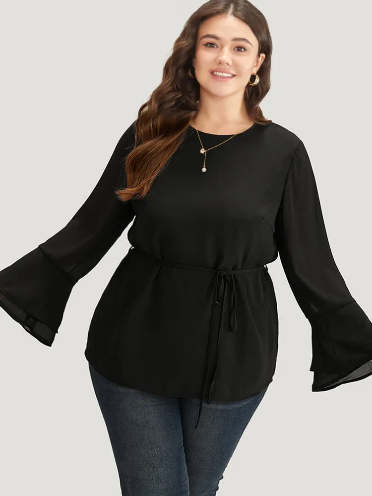 Chiffon Mesh Tiered Bell Sleeve Blouse sold by Bloomchic product image thumbnail 5