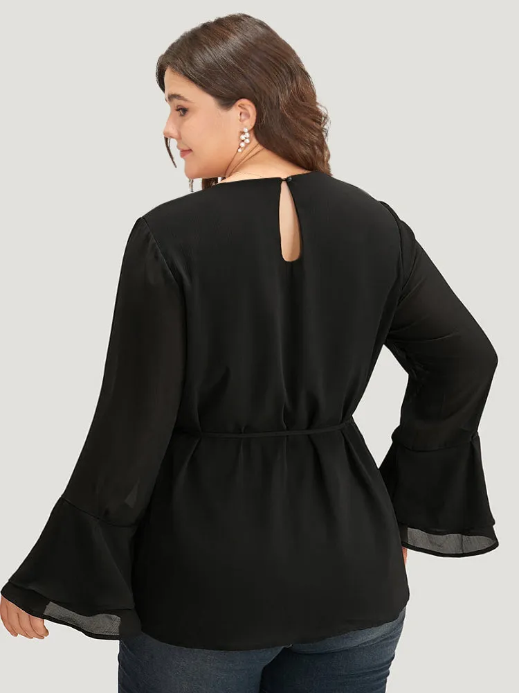 Chiffon Mesh Tiered Bell Sleeve Blouse sold by Bloomchic product image thumbnail 2