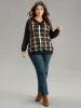 Plaid Contrast Raglan Sleeve Lace Up Hooded Sweatshirt sold by Bloomchic