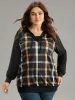 Plaid Contrast Raglan Sleeve Lace Up Hooded Sweatshirt sold by Bloomchic