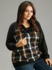 Plaid Contrast Raglan Sleeve Lace Up Hooded Sweatshirt sold by Bloomchic