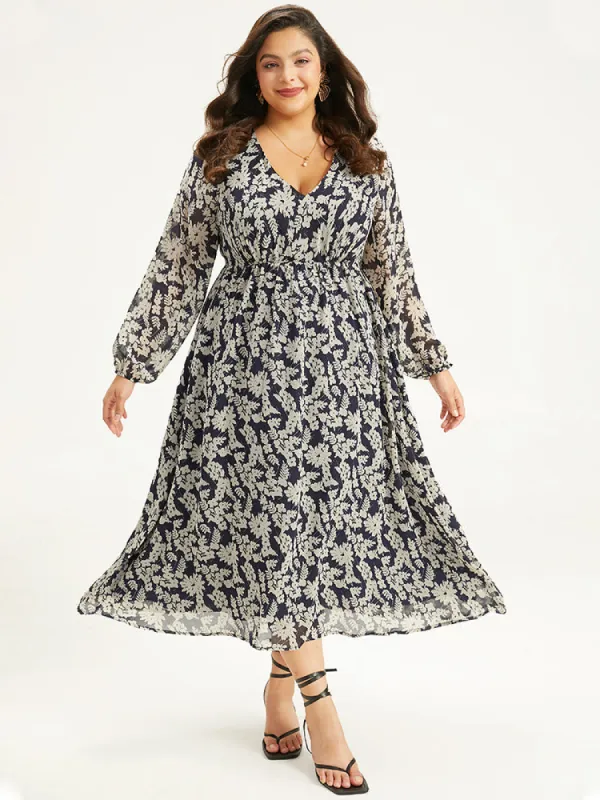 Silhouette Floral Print Lantern Sleeve Dress sold by Bloomchic