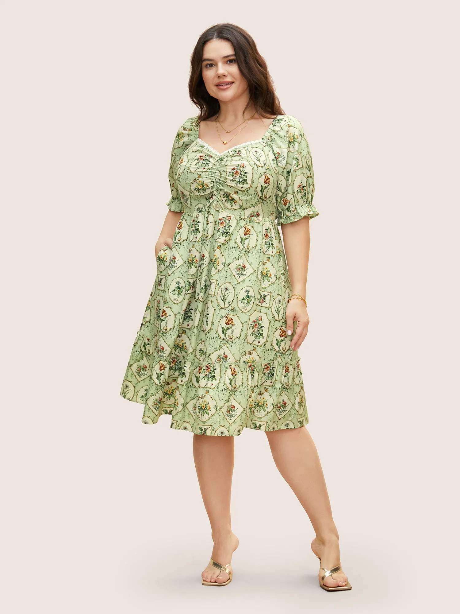 Boho Print Frill Trim Patchwork Woven Ribbon Dress sold by Bloomchic product image thumbnail 2