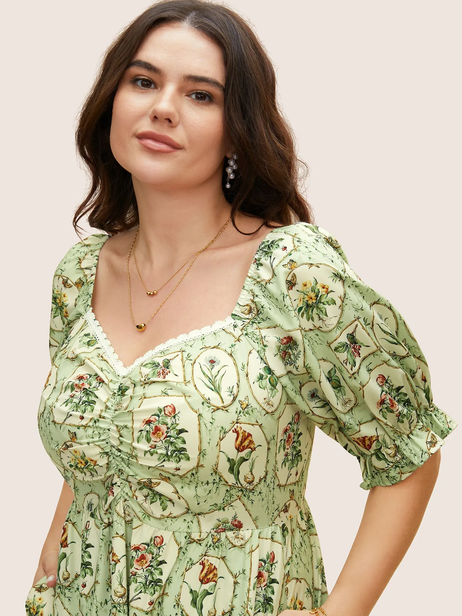 Boho Print Frill Trim Patchwork Woven Ribbon Dress sold by Bloomchic product image thumbnail 3