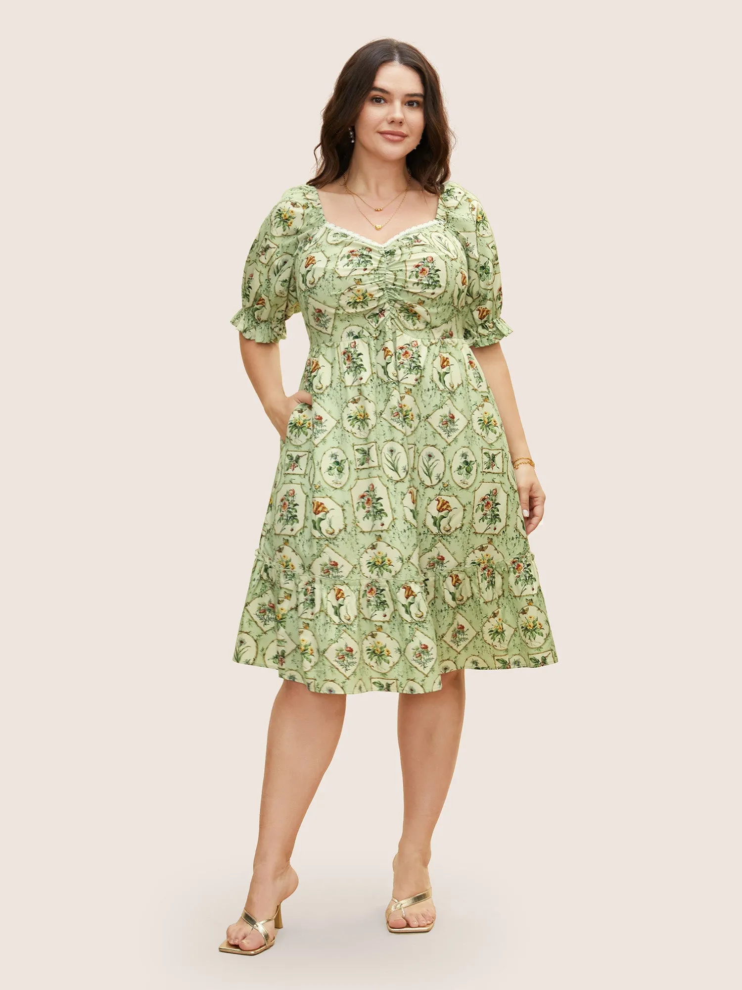 Boho Print Frill Trim Patchwork Woven Ribbon Dress sold by Bloomchic