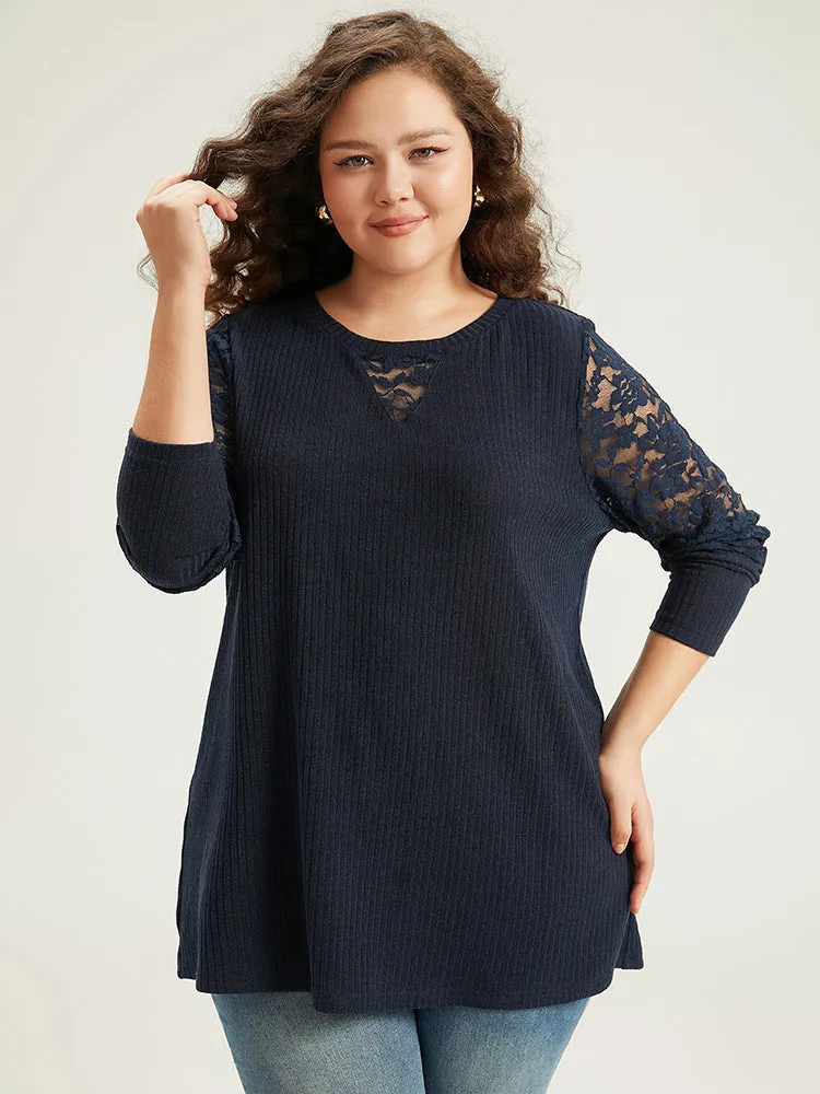 Crochet Lace Mesh Crew Neck Sweatshirt sold by Bloomchic product image thumbnail 3