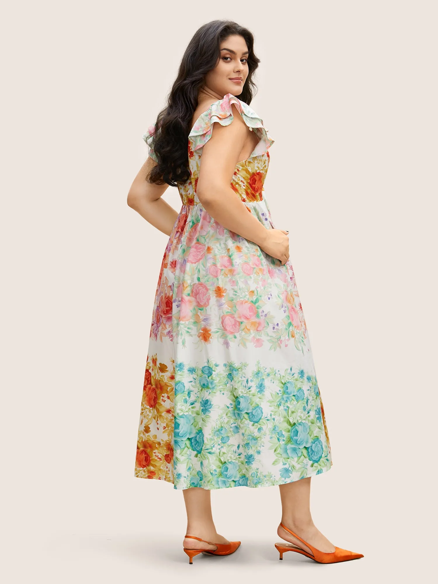 Patchwork Floral Tiered Ruffle Sleeve Dress sold by Bloomchic product image thumbnail 4