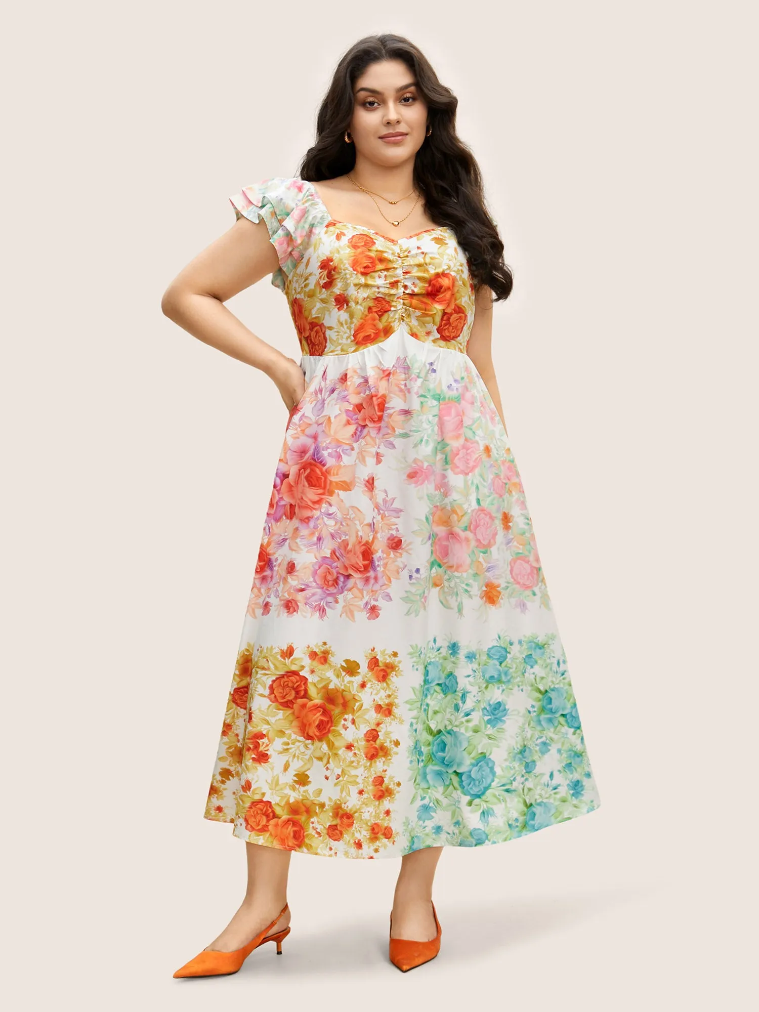 Patchwork Floral Tiered Ruffle Sleeve Dress sold by Bloomchic product image thumbnail 2