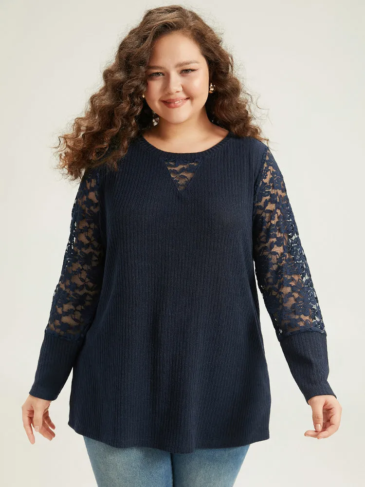 Crochet Lace Mesh Crew Neck Sweatshirt sold by Bloomchic product image thumbnail 4