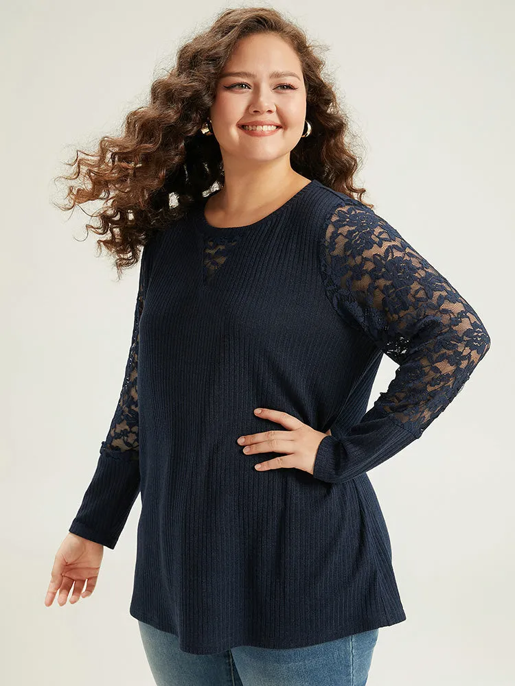 Crochet Lace Mesh Crew Neck Sweatshirt sold by Bloomchic product image thumbnail 5