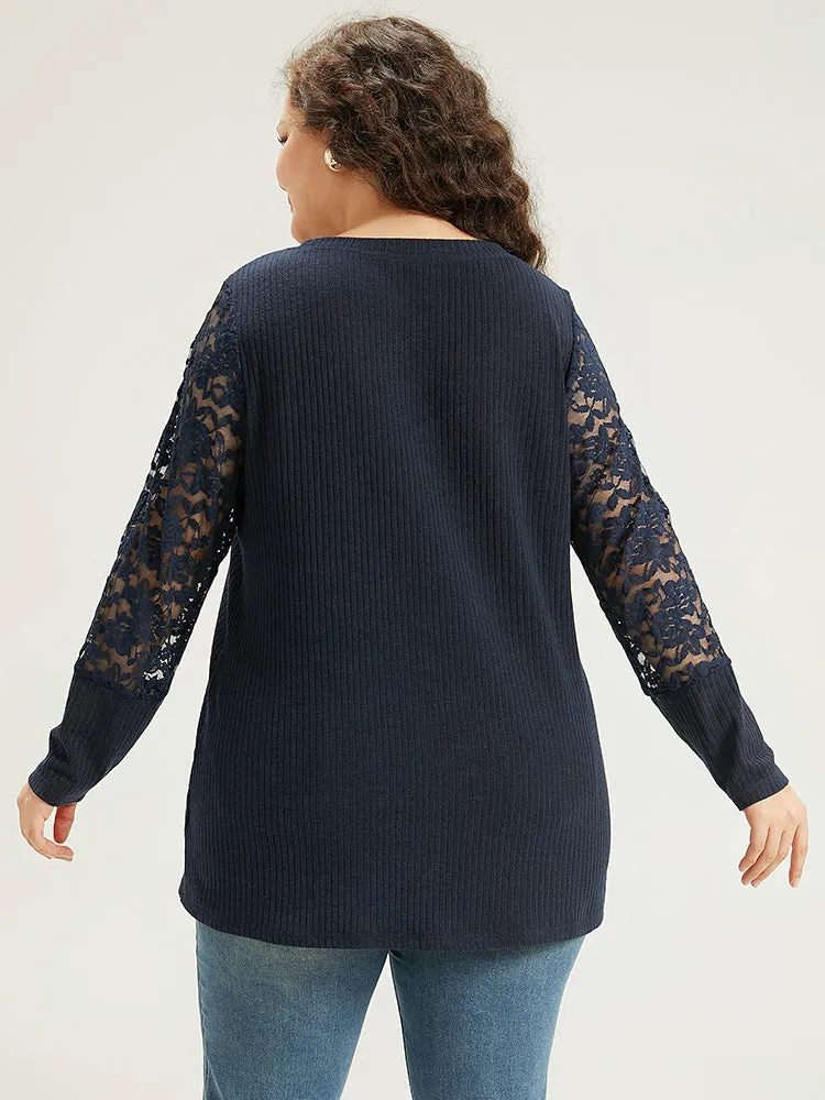 Crochet Lace Mesh Crew Neck Sweatshirt sold by Bloomchic product image thumbnail 2