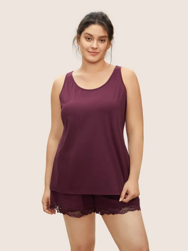 Solid Lace Panel Sleeveless Sleep Top sold by Bloomchic