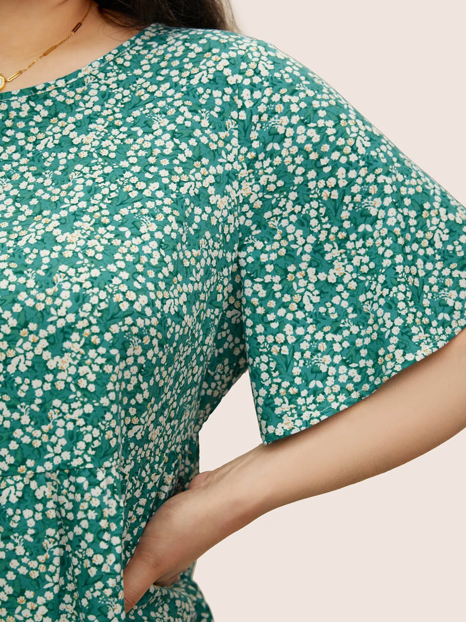 Ditsy Floral Round Neck Flutter Sleeve Blouse sold by Bloomchic product image thumbnail 3