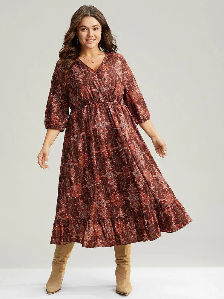 Christmas Boho Print Wrap Ruffle Layered Hem Dress sold by Bloomchic product image thumbnail 3