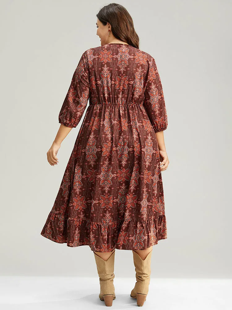 Christmas Boho Print Wrap Ruffle Layered Hem Dress sold by Bloomchic product image thumbnail 5