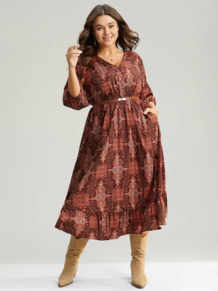 Christmas Boho Print Wrap Ruffle Layered Hem Dress sold by Bloomchic product image thumbnail 2