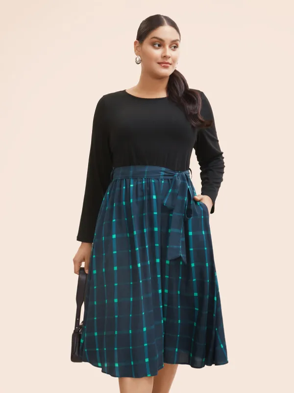 Plaid Patchwork Belted Midi Dress sold by Bloomchic