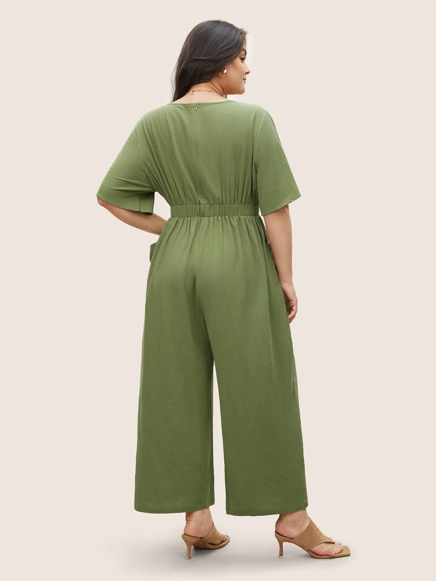 Solid Elastic Waist Patched Pocket Jumpsuit sold by Bloomchic product image thumbnail 2