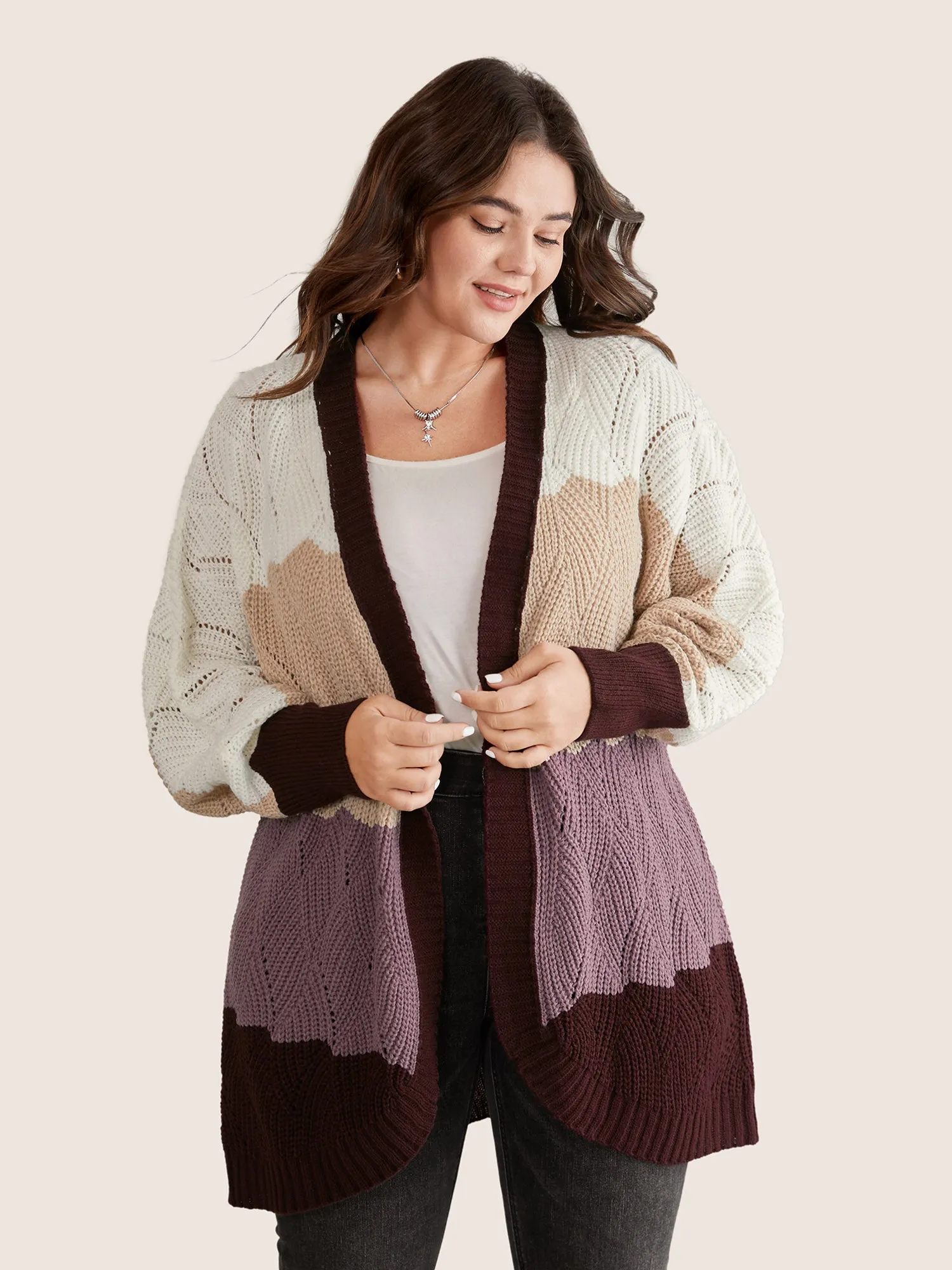 Colorblock Contrast Texture Dolman Sleeve Cardigan sold by Bloomchic product image thumbnail 3