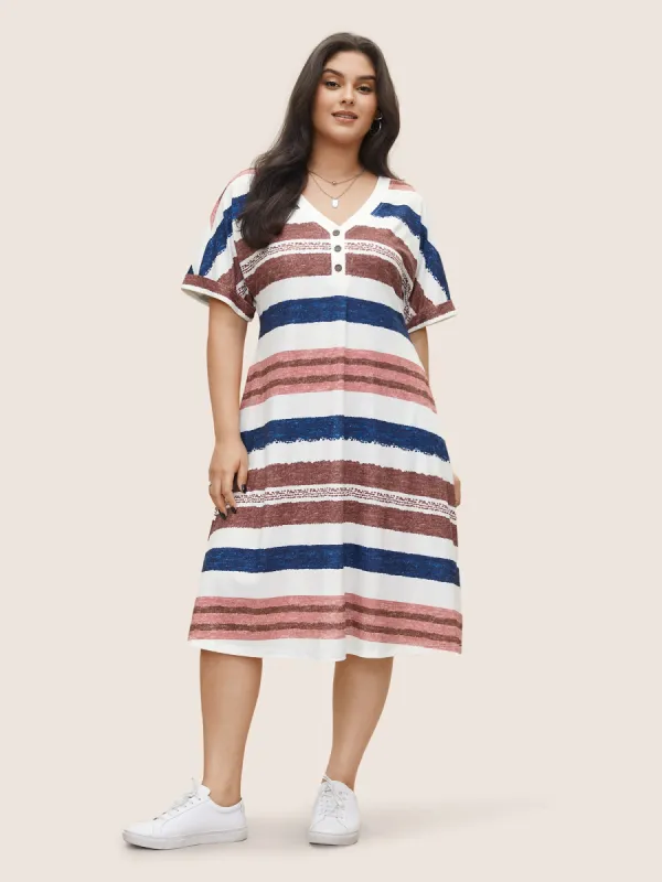Contrast Striped Button Detail Pocket Dress sold by Bloomchic