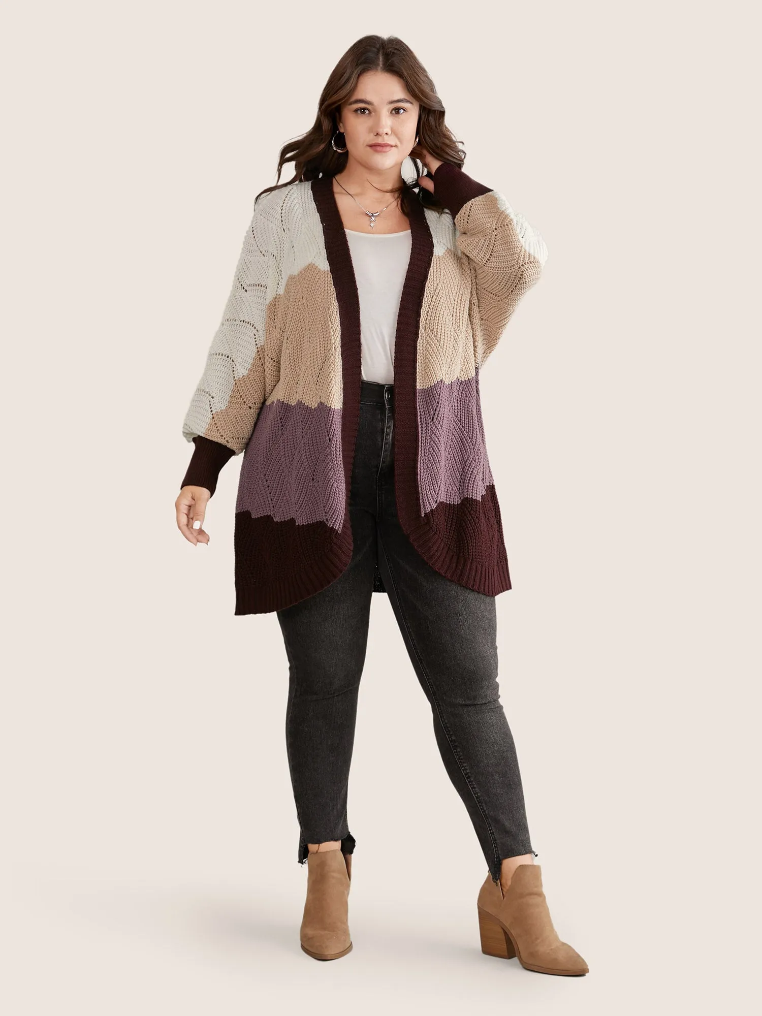 Colorblock Contrast Texture Dolman Sleeve Cardigan sold by Bloomchic product image thumbnail 4