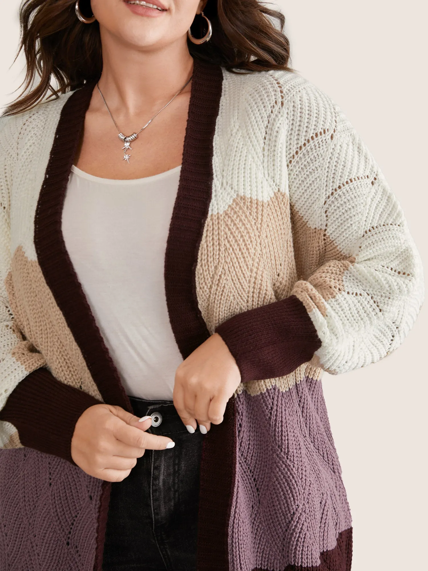 Colorblock Contrast Texture Dolman Sleeve Cardigan sold by Bloomchic product image thumbnail 5