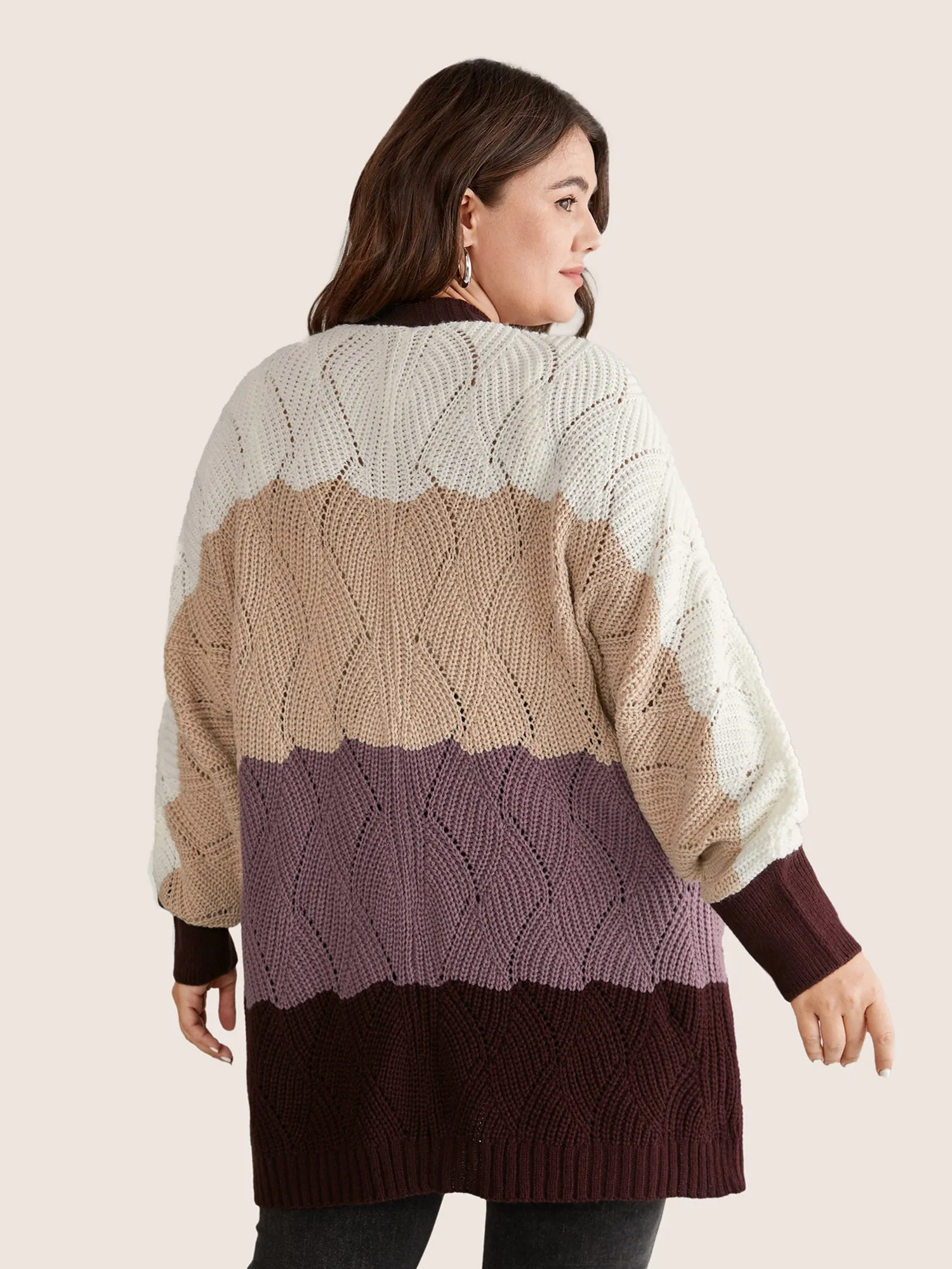 Colorblock Contrast Texture Dolman Sleeve Cardigan sold by Bloomchic product image thumbnail 2