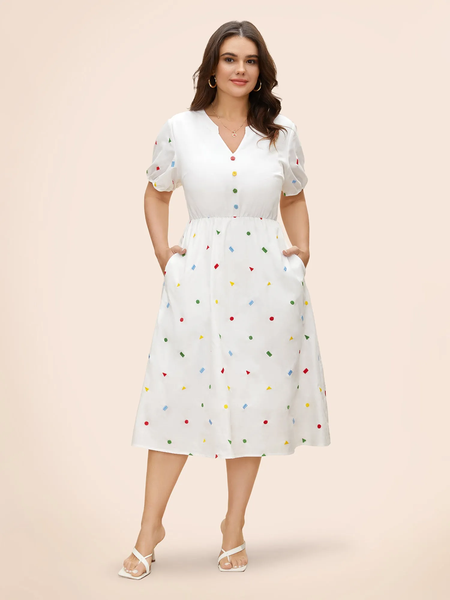 Cotton Confetti Print Elastic Waist Midi Dress sold by Bloomchic product image thumbnail 2