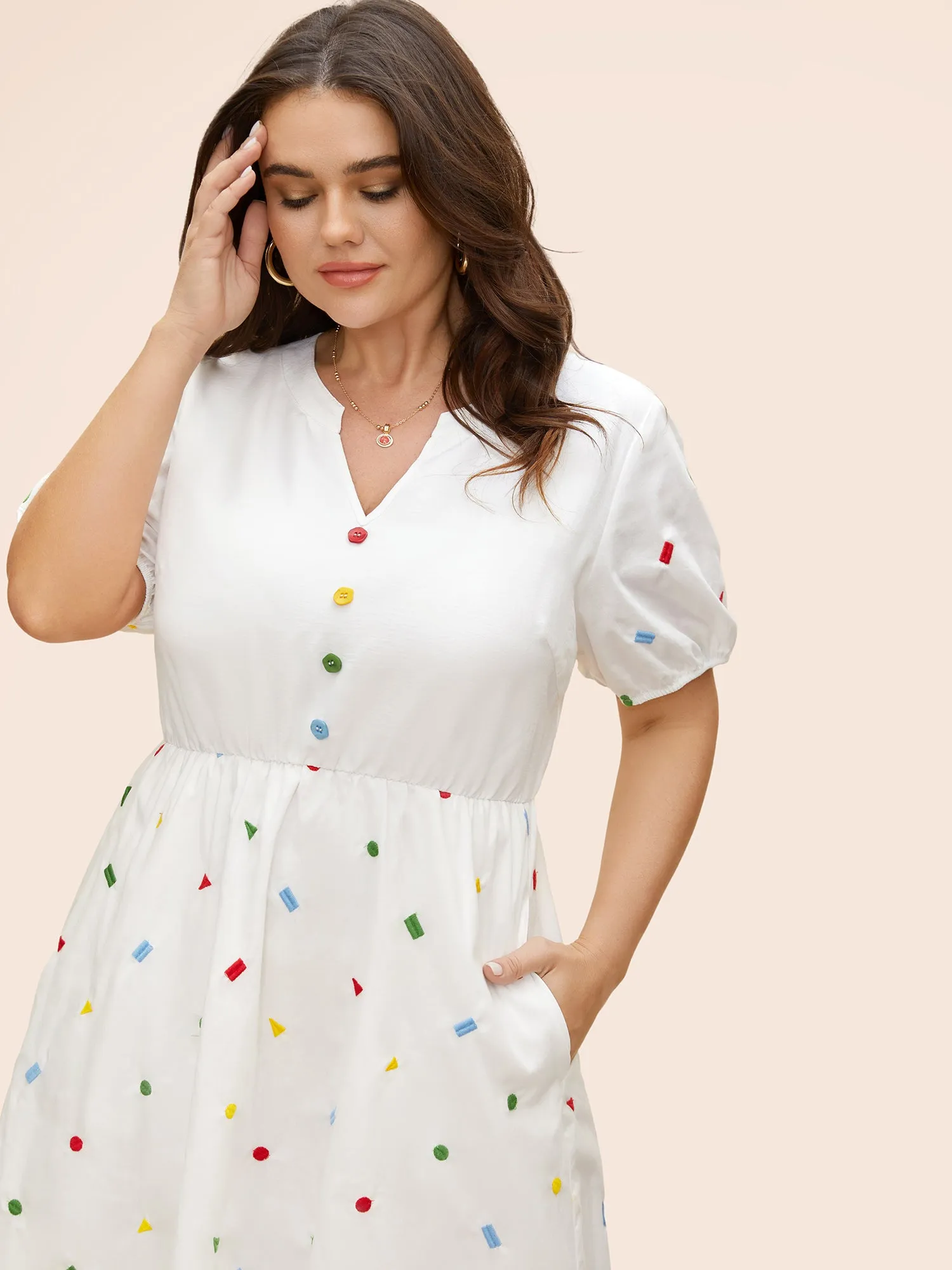 Cotton Confetti Print Elastic Waist Midi Dress sold by Bloomchic product image thumbnail 4